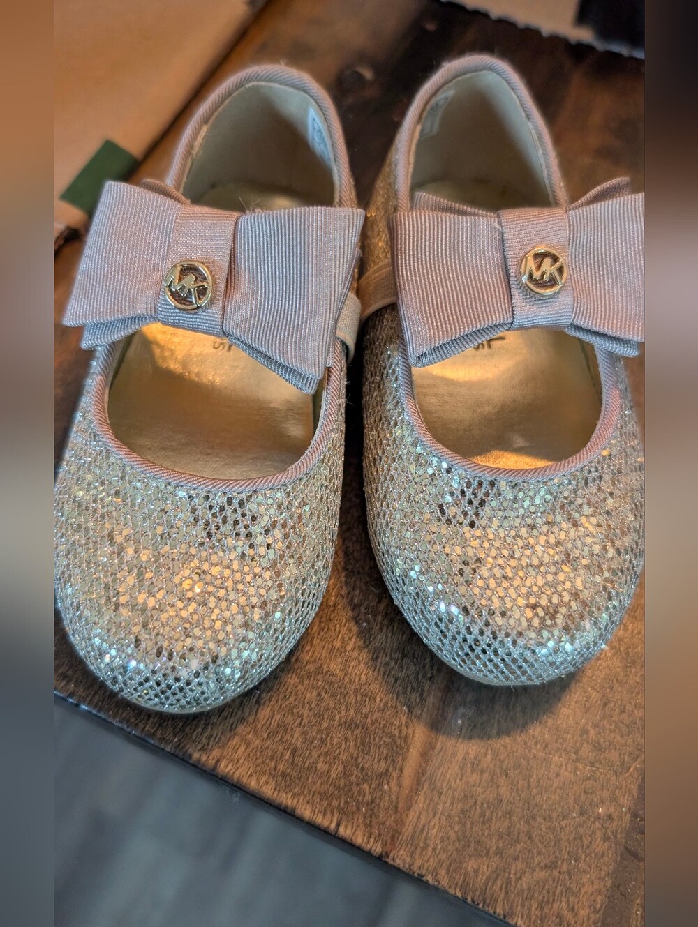 Michael Kors Glitter Bow Mary Janes - Gold & Taupe